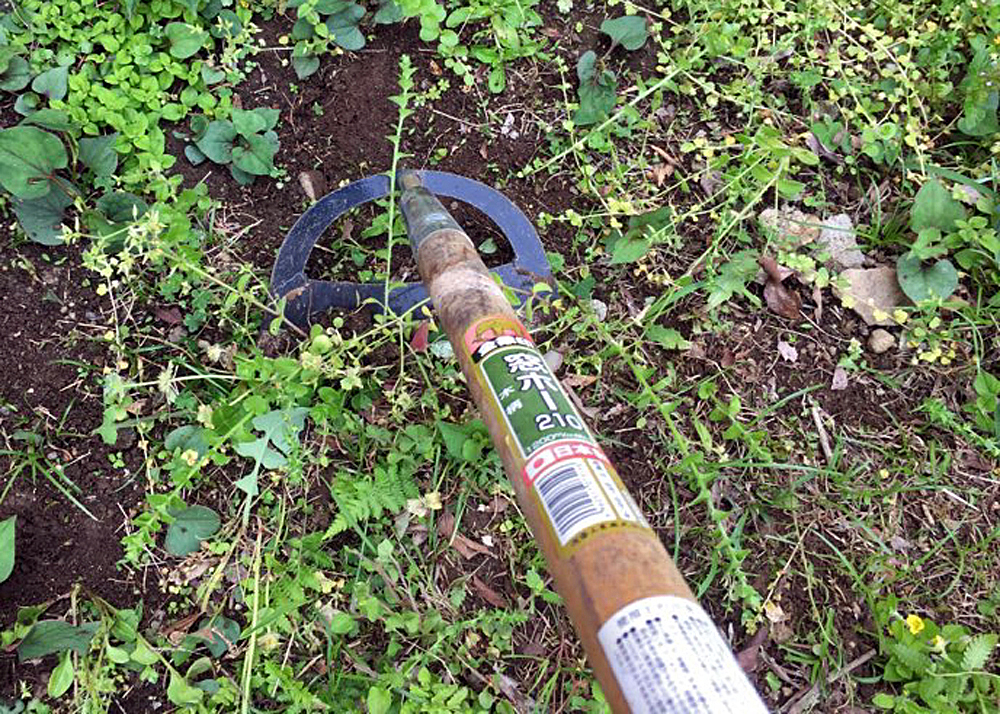 窓ホーで雑草を削り取っているところ